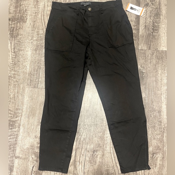 NWT SOCIAL STANDARD Black Utility Ankle Pants 8 Crop Trousers Twill Cigarette - Picture 5 of 14
